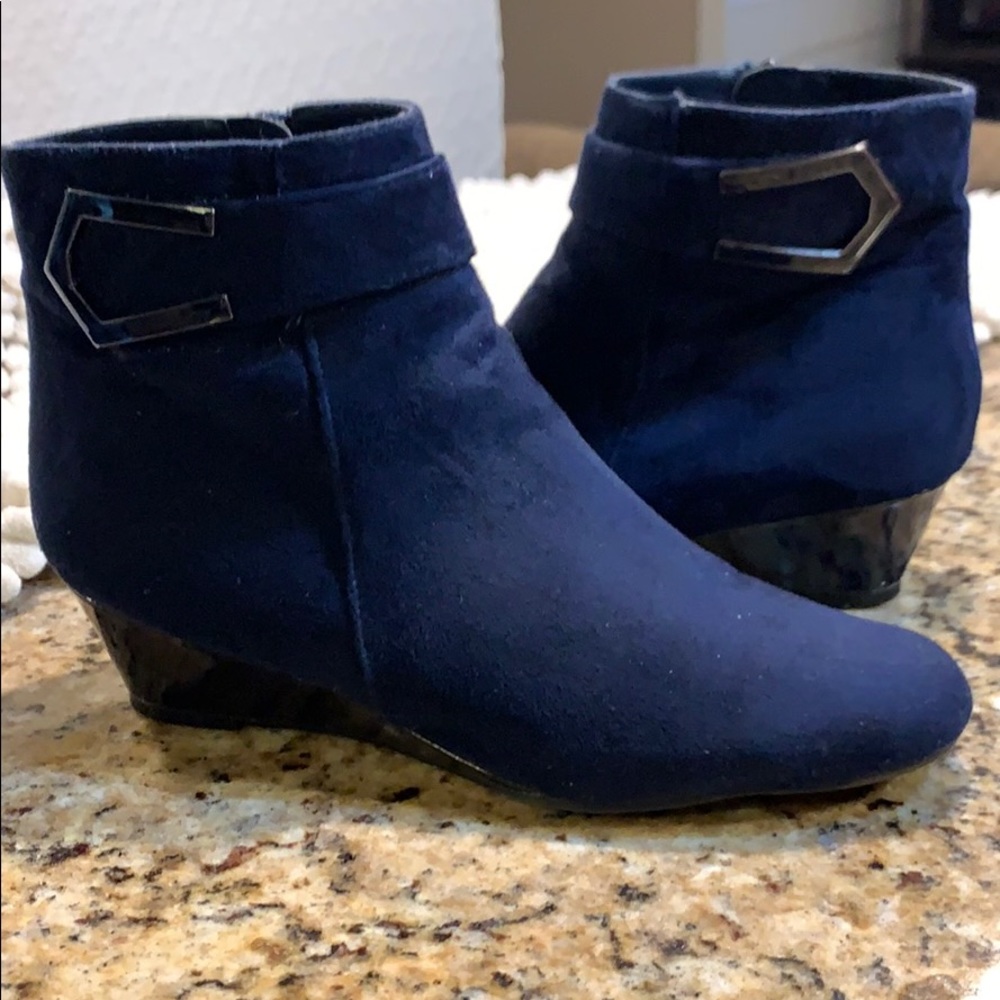 Navy Blue suede like ankle boots
